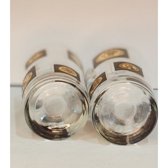 Vintage Gold & Black Square European Coin Hi Ball Cocktail Glasses Set/2 MCM - Picture 4 of 4